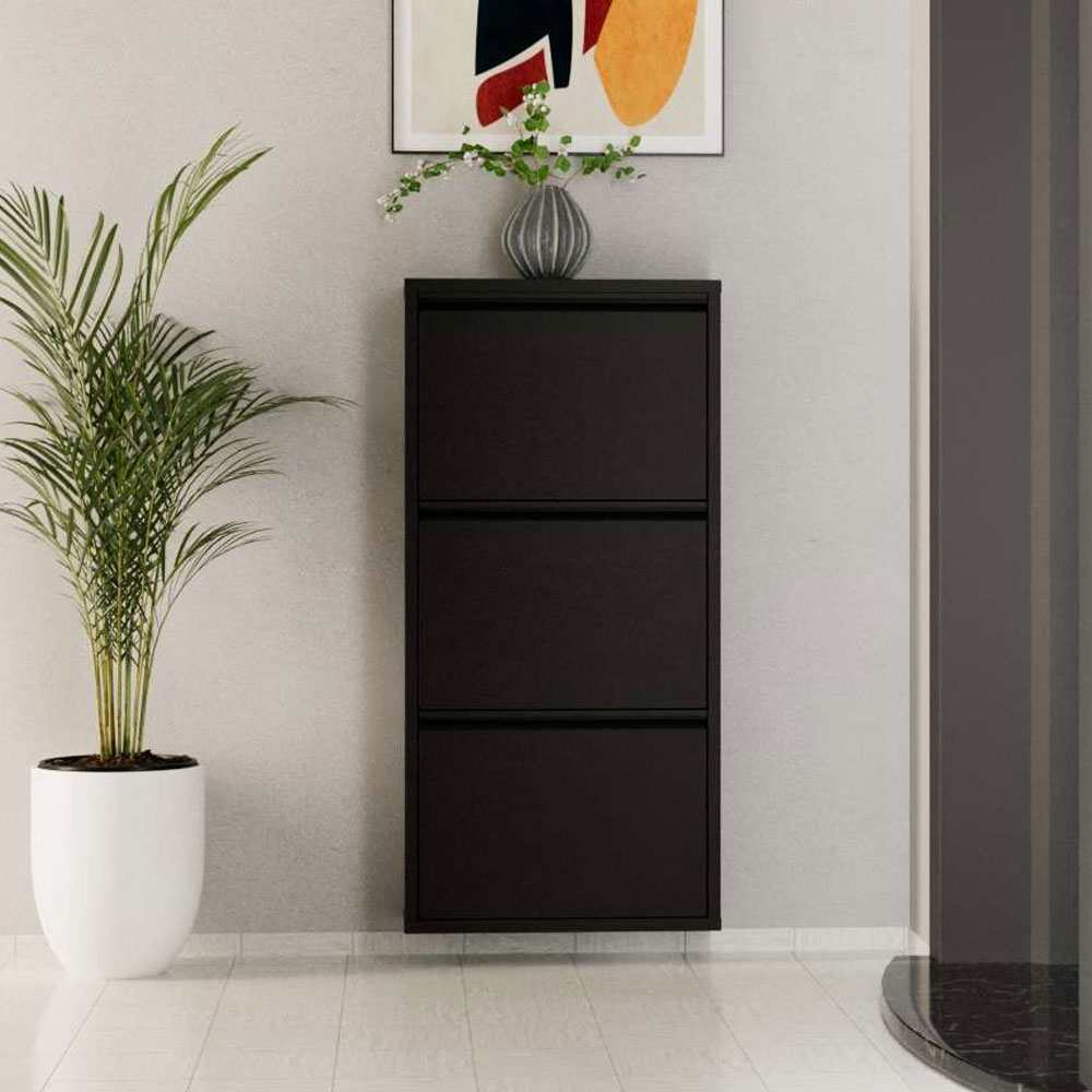 Naxel Metal Shoe Storage Cabinet with 3 Flap Doors in Black
