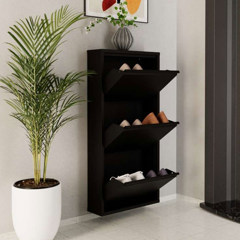 Naxel Metal Shoe Storage Cabinet with 3 Flap Doors in Black