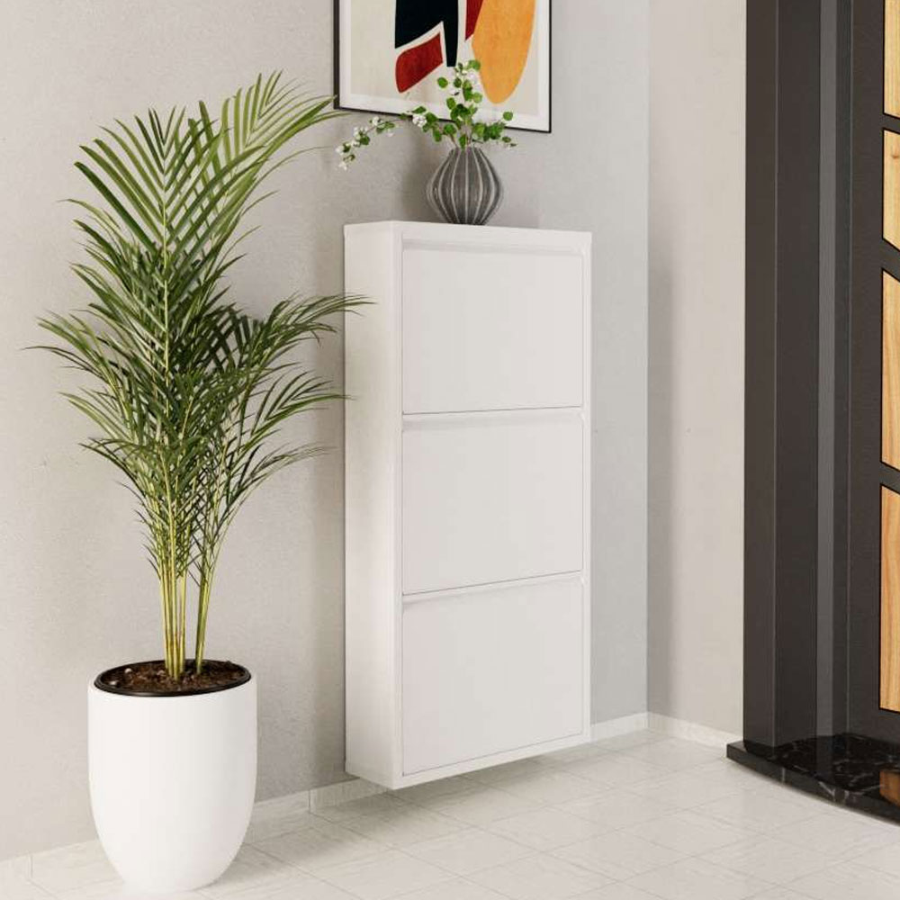 Naxel Metal Shoe Storage Cabinet with 3 Flap Doors in White