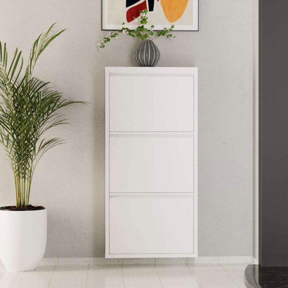 Naxel Metal Shoe Storage Cabinet with 3 Flap Doors in White