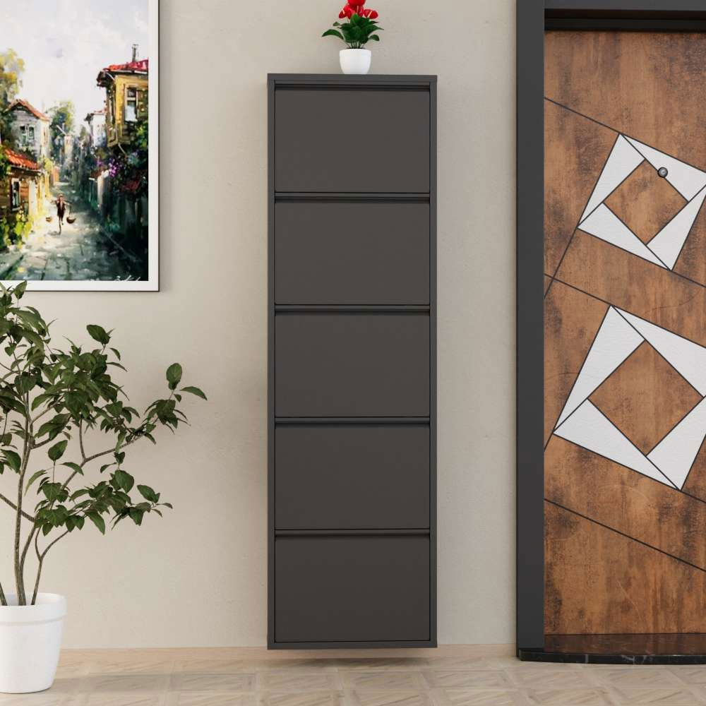 Naxel Metal Shoe Storage Cabinet with 5 Flap Doors in Anthracite