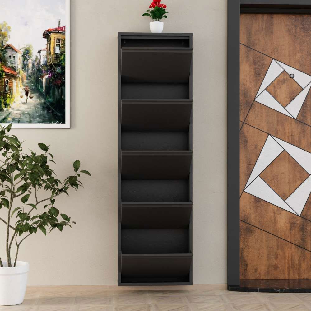Naxel Metal Shoe Storage Cabinet with 5 Flap Doors in Anthracite