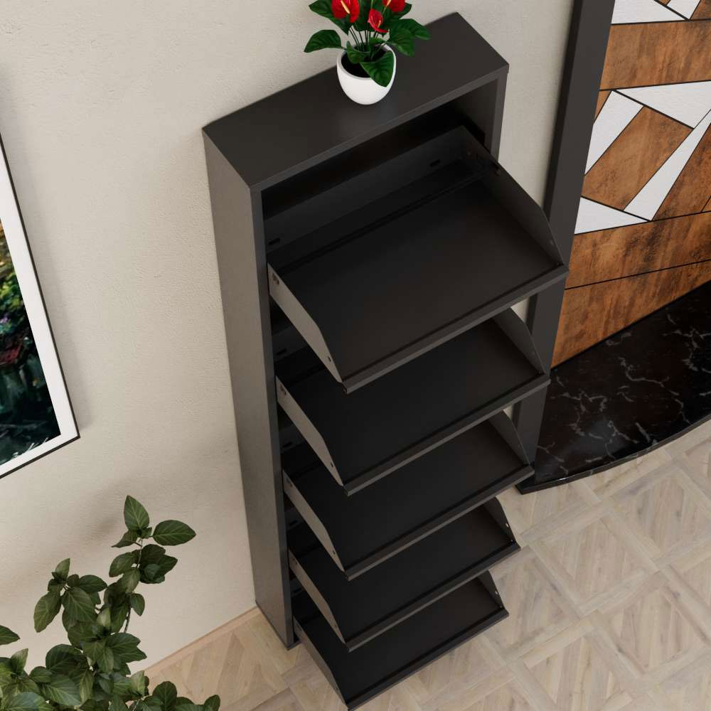 Naxel Metal Shoe Storage Cabinet with 5 Flap Doors in Anthracite