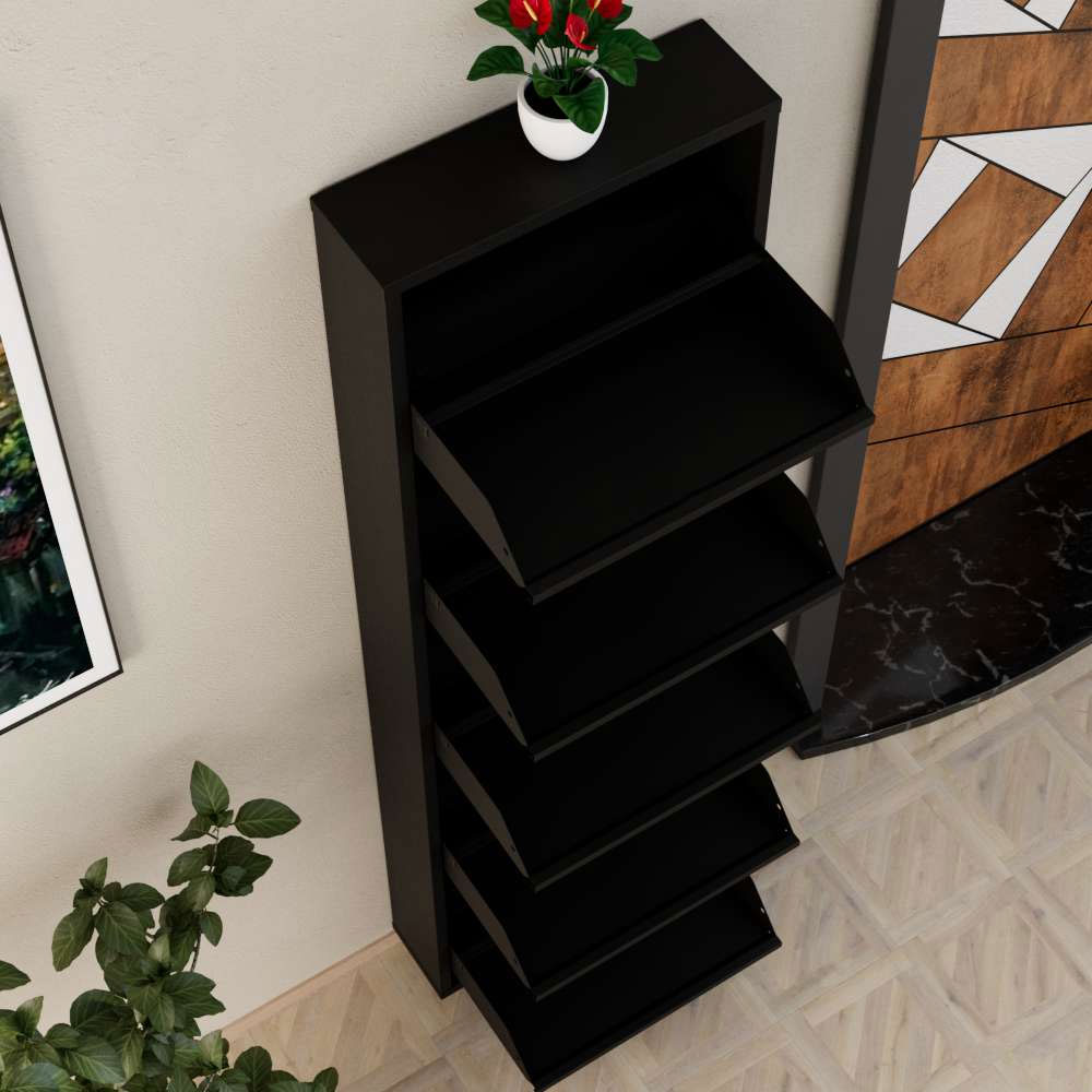 Naxel Metal Shoe Storage Cabinet with 5 Flap Doors in Black