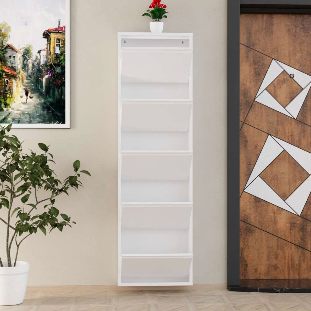 Naxel Metal Shoe Storage Cabinet with 5 Flap Doors in White