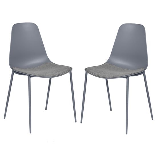 Naxos Grey Metal Dining Chairs With Fabric Seat In Pair