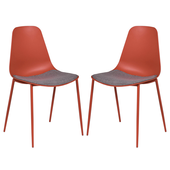 Naxos Rust Metal Dining Chairs With Fabric Seat In Pair