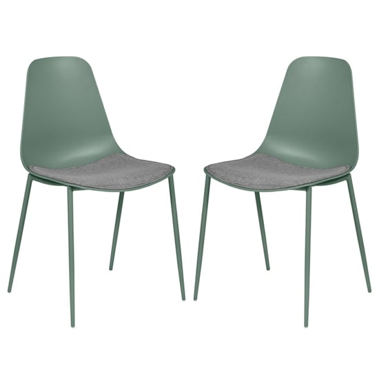 Read more about Naxos sage metal dining chairs with fabric seat in pair
