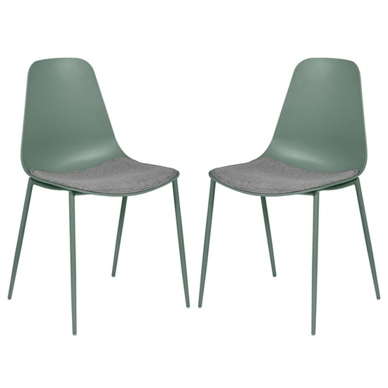 Naxos Sage Metal Dining Chairs With Fabric Seat In Pair