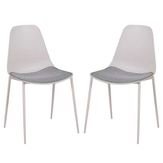 Naxos Stone Metal Dining Chairs With Fabric Seat In Pair