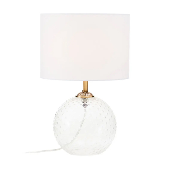 Naxos White Fabric Shade Table Lamp With Clear Glass Globe Base