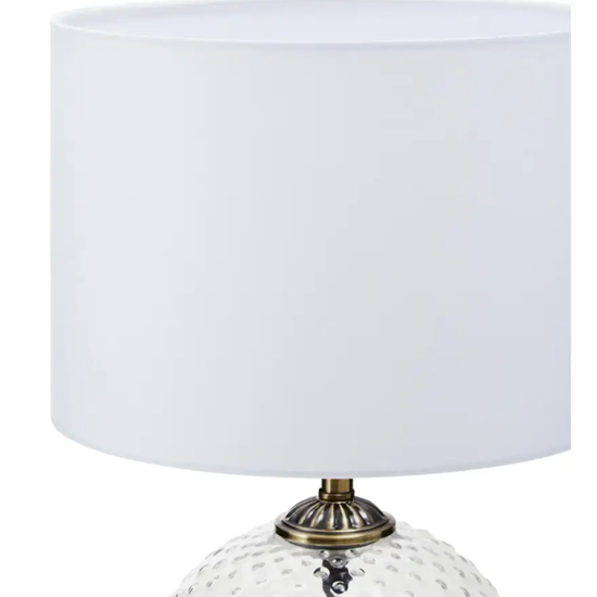 Naxos White Fabric Shade Table Lamp With Clear Glass Globe Base
