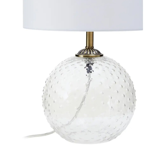 Naxos White Fabric Shade Table Lamp With Clear Glass Globe Base