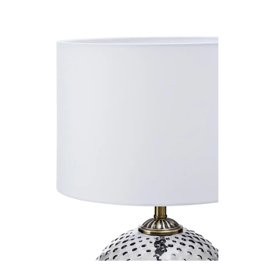 Naxos White Fabric Shade Table Lamp With Grey Glass Globe Base