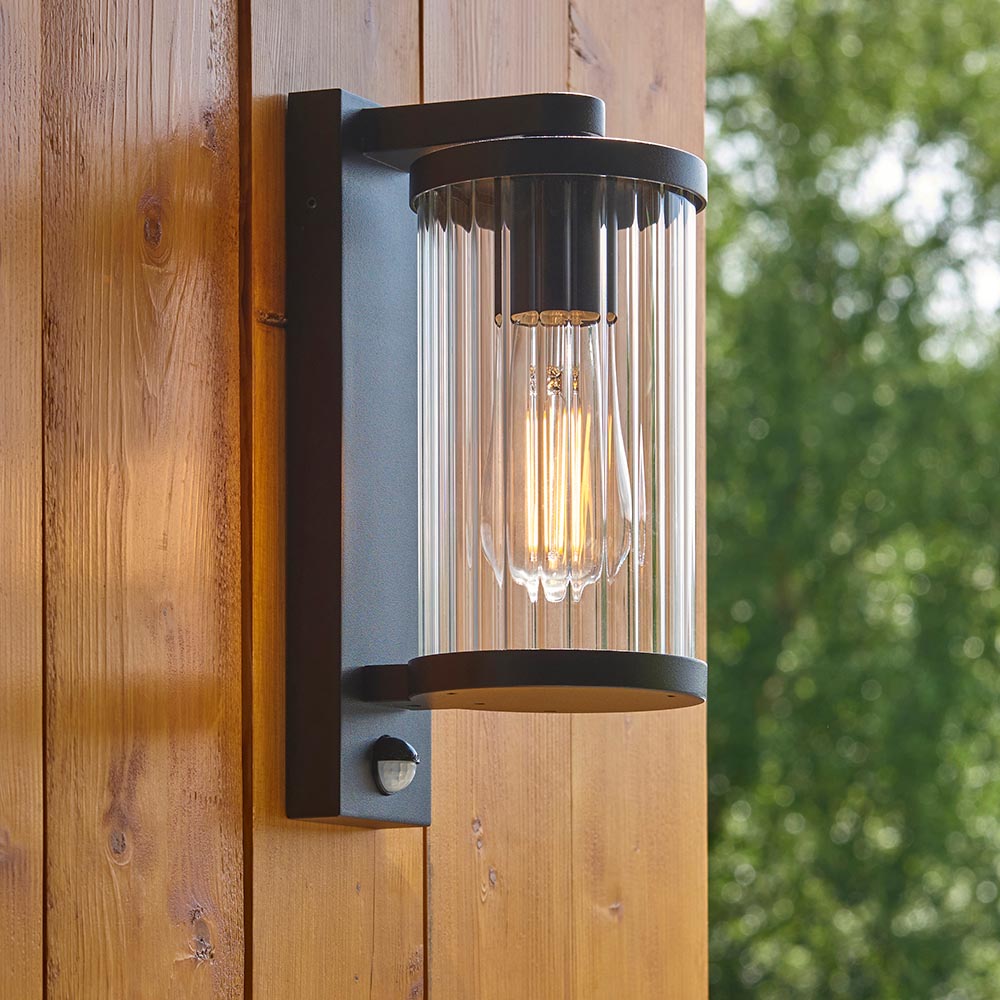 Naylor Ribbed Glass Wall Light in Matt Black