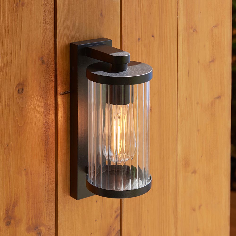 Naylor Ribbed Glass Wall Light in Matt Black