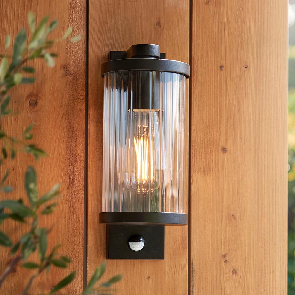 Naylor Ribbed Glass Wall Light in Matt Black
