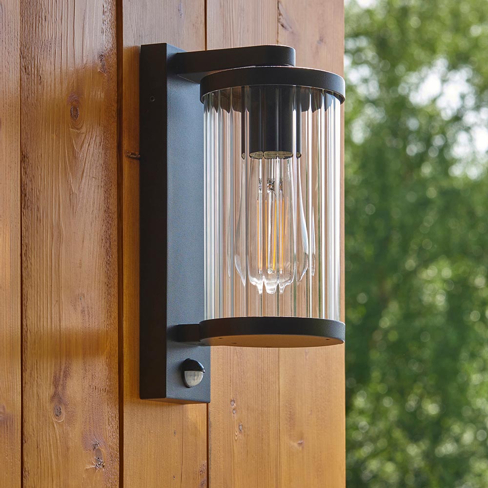 Naylor Ribbed Glass Wall Light in Matt Black