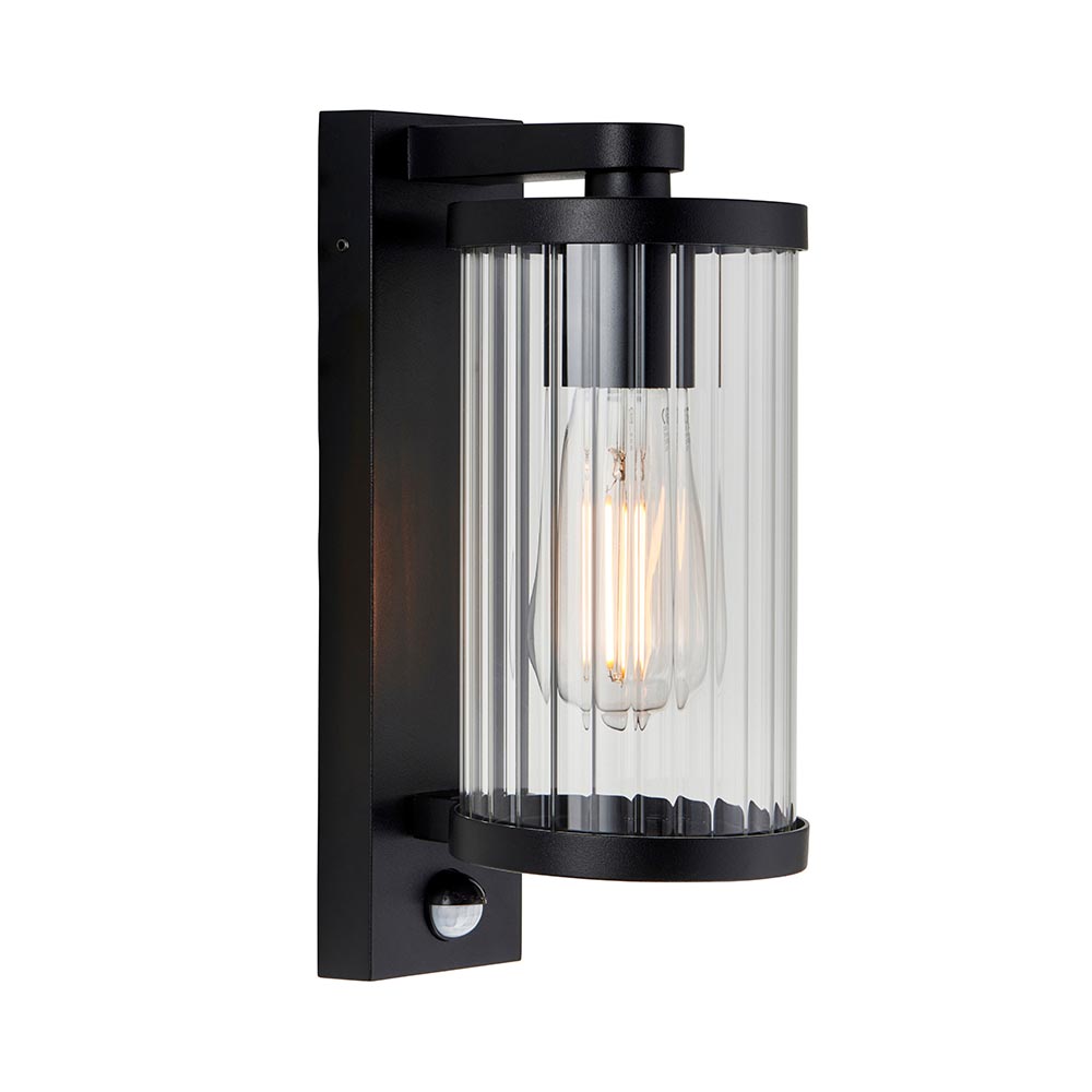 Naylor Ribbed Glass Wall Light in Matt Black