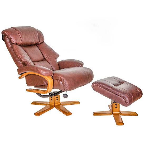 Neasden Leather Match Swivel Recliner Chair In Chestnut_3