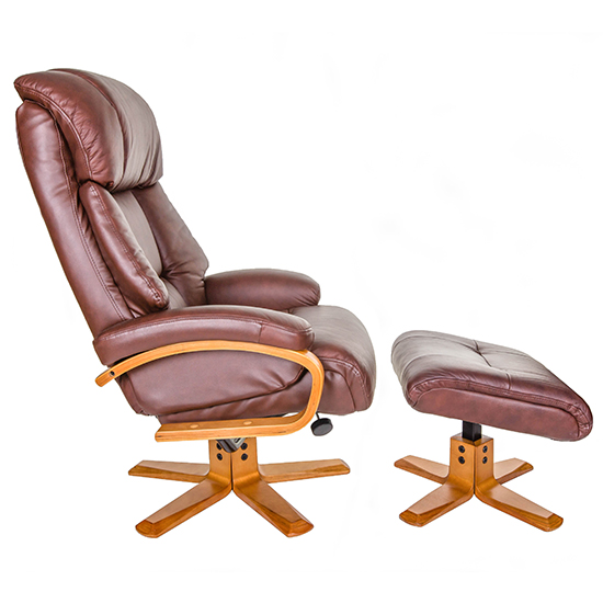 Neasden Leather Match Swivel Recliner Chair In Chestnut_5