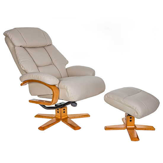 Neasden Leather Match Swivel Recliner Chair In Ivory_3