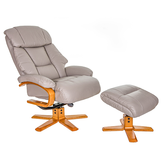Neasden Leather Match Swivel Recliner Chair In Pebble_4