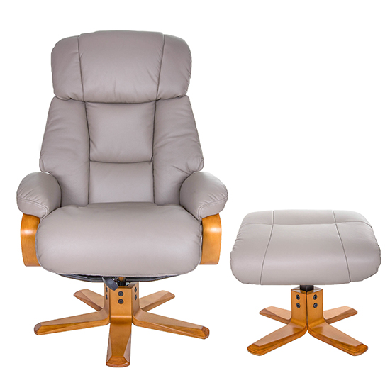 Neasden Leather Match Swivel Recliner Chair In Pebble_7