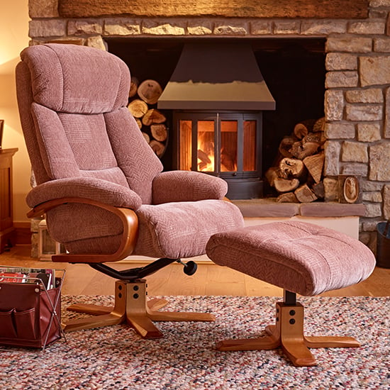 Neasden Fabric Swivel Recliner Chair And Footstool In Fawn