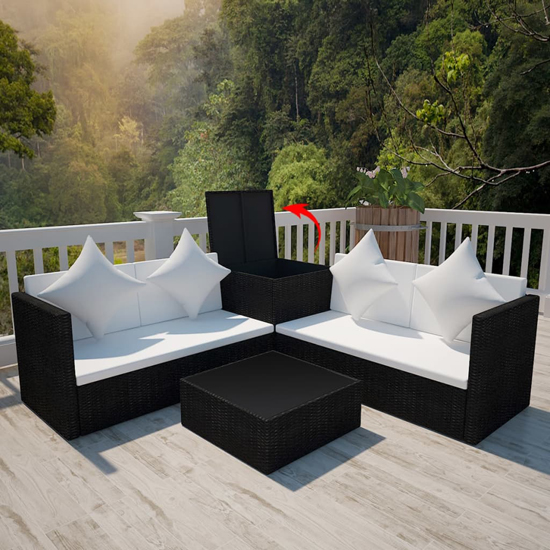 Neath Rattan 4 Piece Garden Lounge Set With Cushions In Black