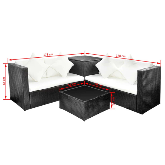 Neath Rattan 4 Piece Garden Lounge Set With Cushions In Black