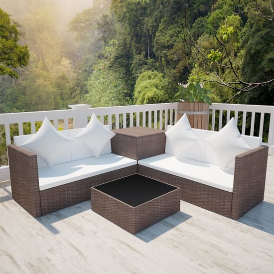 Product photograph of Neath Rattan 4 Piece Garden Lounge Set With Cushions In Brown from Furniture in Fashion