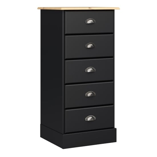 Photo of Nebula narrow wooden chest of 5 drawers in black and pine