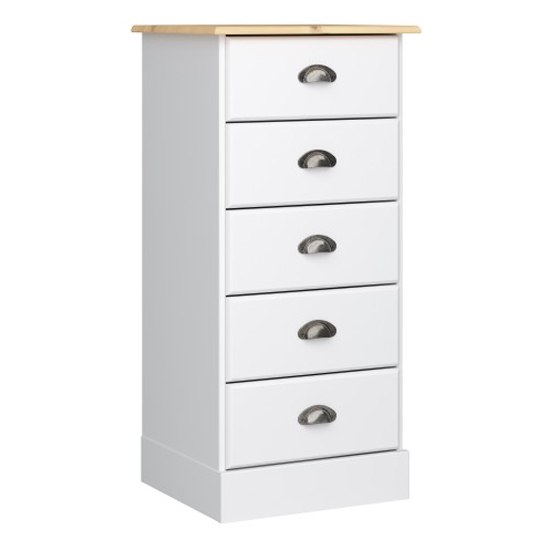 Photo of Nebula narrow wooden chest of 5 drawers in white and pine