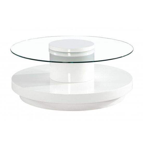 Nacala Round Glass Coffee Table With White High Gloss Base Furniture