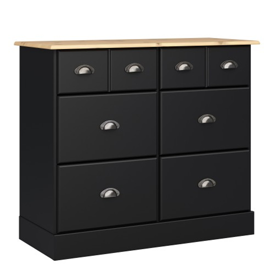 Photo of Nebula wide wooden chest of 6 drawers in black and pine