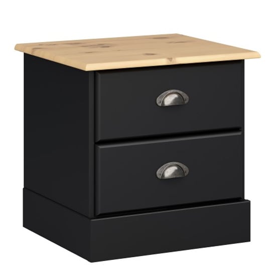 Photo of Nebula wooden bedside cabinet with 2 drawers in black and pine