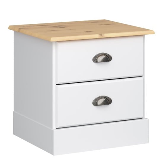 Photo of Nebula wooden bedside cabinet with 2 drawers in white and pine
