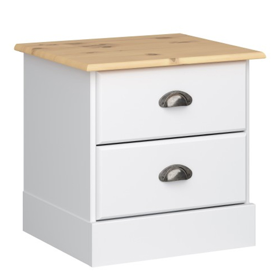 Photo of Nebula wooden bedside cabinet with 2 drawers in white and pine