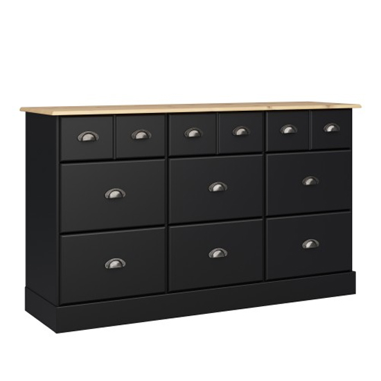 Photo of Nebula wooden chest of 9 drawers in black and pine