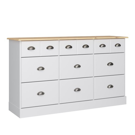 Photo of Nebula wooden chest of 9 drawers in white and pine