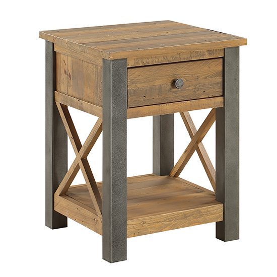 Nebura Wooden 1 Drawer Lamp Table In Reclaimed Wood_3