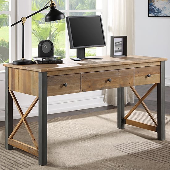 Read more about Nebura wooden 3 drawer computer desk in reclaimed wood