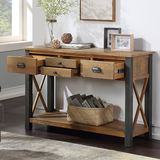 Nebura Wooden 4 Drawers Console Table In Reclaimed Wood_2