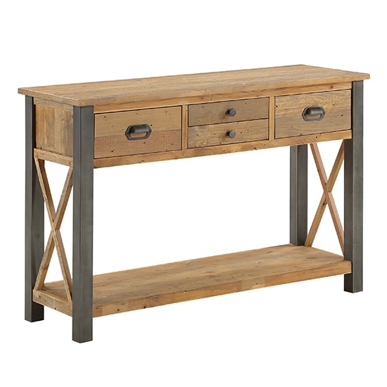 Nebura Wooden 4 Drawers Console Table In Reclaimed Wood_3