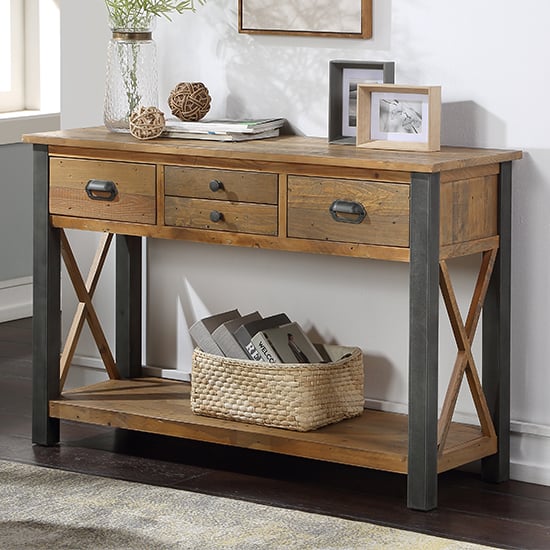 Nebura Wooden 4 Drawers Console Table In Reclaimed Wood_1