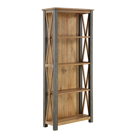 Nebura Tall Wooden 4 Shelves Bookcase In Reclaimed Wood_2