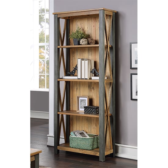 Read more about Nebura tall wooden 4 shelves bookcase in reclaimed wood