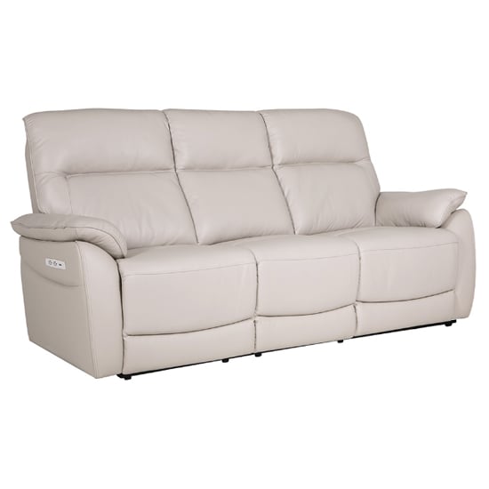 Product photograph of Neci Leather Electric Recliner 3 Seater Sofa In Cashmere from Furniture in Fashion