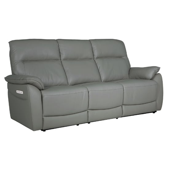 Product photograph of Neci Leather Electric Recliner 3 Seater Sofa In Steel from Furniture in Fashion